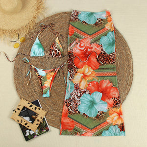 Sexy Print 3 Piece Micro Bikinis Women Swimsuit New Swimwear With Long Sleeve Bathing Suit Beachwear Biquini Female