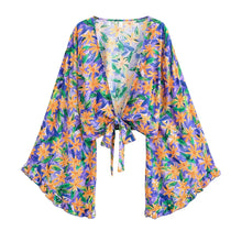 Load image into Gallery viewer, Boho Queens Sun Flower Beach Summer Short Kimono Women 2025 Ruffles Flare Sleeves Vacation Bohemian Bikini Cover-ups