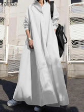 Load image into Gallery viewer, Women's Dress Autumn Long Sleeve Shirt Dress Loose Oversized Maxi Kaftan Woman Lapel Solid Half-Button A-line Sundress