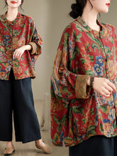 Load image into Gallery viewer, Large Size Spring Cotton Linen Print Button up irt Chinese Sle Tea Costume Retro Chinese Sle Outerwear Women's irt