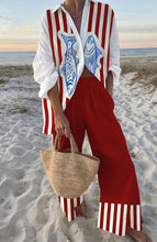 Load image into Gallery viewer, Fashion Print Beach Holiday 2-Piece Set Women Spring Summer Long Sleeve Shirt Top + Wide Legs Women's Oversized Two-Piece Outfit