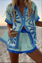 Load image into Gallery viewer, Fashion Print Beach Holiday 2-Piece Set Women Summer Short Sleeve Shirt Top + Wide Legs Short Women's Oversized Two-Piece Outfit