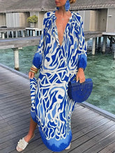 Load image into Gallery viewer, Autumn Women's Print Casual Dress New Fashion V-neck Long Sleeve Loose Holiday Party Long Dresses For Women Robe Femme 2024