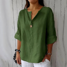 Load image into Gallery viewer, Summer Cotton Linen Blouses For Women 2025 Plus Size V-Neck Button Tee Shirts Casual Half Sleeve Black Tops Loose Women T Shirt
