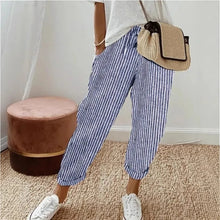 Load image into Gallery viewer, European and American Cross border Women's Summer New Fashionable Loose Stripe Printed Elastic Waist Drawstring Casual Pants