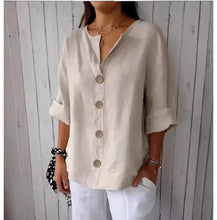 Load image into Gallery viewer, Summer Loose Shirt Women's V-Neck Button Top Casual Shirts Solid Fashion Elegant Office Women Clothing Blouse