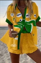 Load image into Gallery viewer, Fashion Print Beach Holiday 2-Piece Set Women Summer Short Sleeve Shirt Top + Wide Legs Short Women's Oversized Two-Piece Outfit