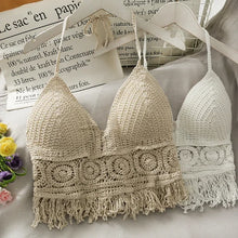 Load image into Gallery viewer, 2025 Crop Tops Retro Wild Hollow Perspective Tassel Sexy Spaghetti Strap Tanke Top Women Built In Bra New Back Lace Halter Neck