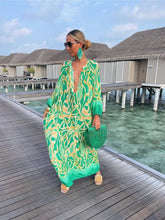 Load image into Gallery viewer, Autumn Women's Print Casual Dress New Fashion V-neck Long Sleeve Loose Holiday Party Long Dresses For Women Robe Femme 2024