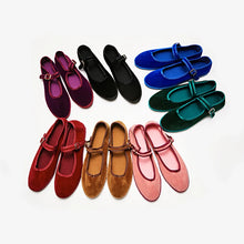 Load image into Gallery viewer, Gray Mary Jeans Flats Shoes Women Round Toe Hand Stitch Velvet Cloth Shoes Ladies Casual Soft Comfortable Ballet Shoes Loafers