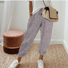 Load image into Gallery viewer, European and American Cross border Women's Summer New Fashionable Loose Stripe Printed Elastic Waist Drawstring Casual Pants