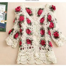 Load image into Gallery viewer, Three-Dimensional Flower Openwork Crocheted Sweater Cardigan Women's Spring And Autumn New Heavy Industry Joker Sweater 3XL Coat