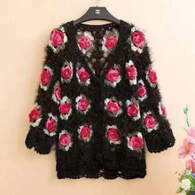 Load image into Gallery viewer, Three-Dimensional Flower Openwork Crocheted Sweater Cardigan Women's Spring And Autumn New Heavy Industry Joker Sweater 3XL Coat