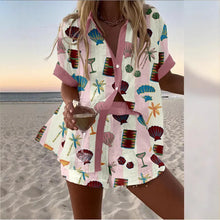 Load image into Gallery viewer, Fashion Print Beach Holiday 2-Piece Set Women Summer Short Sleeve Shirt Top + Wide Legs Short Women's Oversized Two-Piece Outfit