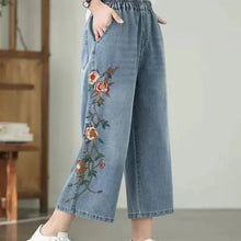 Load image into Gallery viewer, Artistic retro Heavy industry Embroidered Denim Wide leg Pants Spring Summer 2026 New Women's Loose waist Casual Nine Fen Jeans