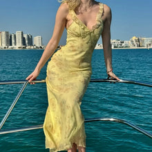 Load image into Gallery viewer, Cryptographic Summer Floral Print Plunge Maxi Dress Outfits Sexy Backless Fairy Sun Dresses Vacation Beachwear Vestido Coquette