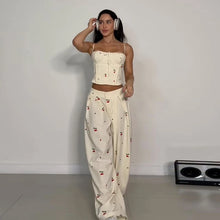 Load image into Gallery viewer, Vintage Polka Dot Women's Pants Sets 2 Pieces Tie Lapel Full Sleeve Blouses Loose Wide Leg Pant 2026 Autumn Lady Vacation Suits