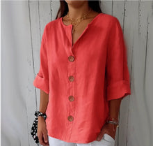 Load image into Gallery viewer, Summer Loose Shirt Women's V-Neck Button Top Casual Shirts Solid Fashion Elegant Office Women Clothing Blouse