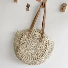 Load image into Gallery viewer, Summer Round Straw Women Vacation Woven Beach Shoulder Bag Large Capacity Hollow Out Simple Tote Bag