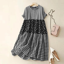 Load image into Gallery viewer, Women Plaid Long Dress 2024 Summer Holiday Pleating Stitching Shirt Dress Casual Loose Short Sleeve Robe Fashion Sundress