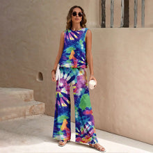 Load image into Gallery viewer, Harajuku Colorful Floral Pattern Print 2 Piece Womens Elegant O Neck Pullover And Straight Leg Pants Set Spring Summer Beach Set