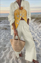 Load image into Gallery viewer, Fashion Print Beach Holiday 2-Piece Set Women Spring Summer Long Sleeve Shirt Top + Wide Legs Women's Oversized Two-Piece Outfit