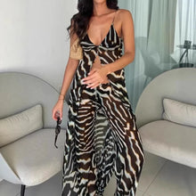 Load image into Gallery viewer, Sexy V-neck Camisole Top and Long Pants  Beach Outfit Chiffon Loose Casual Suits Stripe Printed Vacation Women's Two Piece Set