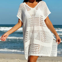 Load image into Gallery viewer, Knitting V-Neck Sexy Hollow Out Beach Bikini Cover-Ups Ladies Summer Vacation Casual Loose Beachwear Sunscreen Smock