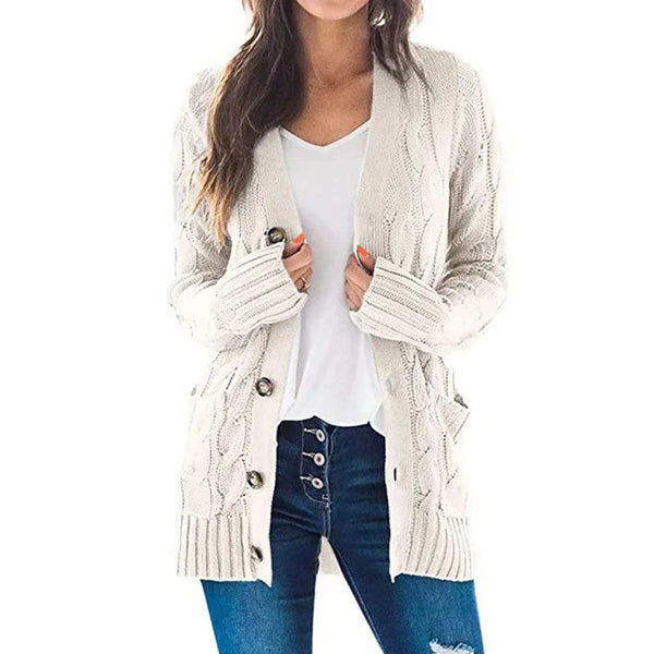 Autumn Winter Women Long Sleeve Knitted Cardigan Single Breasted Solid Color V Neck Loose Sweater Outwear Oversize S-3XL