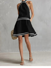 Load image into Gallery viewer, Contrast Color Elegant Off Shoulder Sleeveless A-Line Halter Neck Mini Dress Y2K Summer Fashion Vacation Party Vestidos