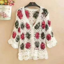Load image into Gallery viewer, Three-Dimensional Flower Openwork Crocheted Sweater Cardigan Women's Spring And Autumn New Heavy Industry Joker Sweater 3XL Coat