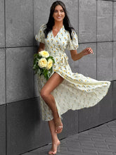 Load image into Gallery viewer, Summer Women&#39;s Light Long Dress 100% Cotton A-line Midi Dresses Muslin with Side Slits Flowers Elegant Beige Dress for Women