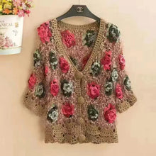 Load image into Gallery viewer, Three-Dimensional Flower Openwork Crocheted Sweater Cardigan Women's Spring And Autumn New Heavy Industry Joker Sweater 3XL Coat