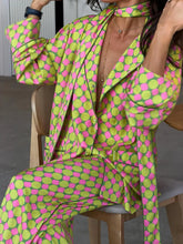 Load image into Gallery viewer, Vintage Polka Dot Women's Pants Sets 2 Pieces Tie Lapel Full Sleeve Blouses Loose Wide Leg Pant 2026 Autumn Lady Vacation Suits