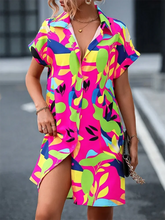 Load image into Gallery viewer, New Summer Everyday Casual Women's Short Sleeve Shirt Dress  Sweet Fashion Single-breasted Dress Floral Print Elegant Dress