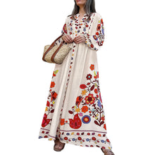 Load image into Gallery viewer, Summer V-neck Flower Print Loose Casual Fall Swing Dress Women Long Dress Long Sleeve Dress