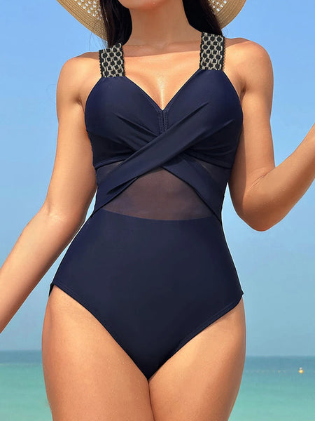 2026 Plain Ruched Swimsuit Women One Piece Ring Link Swimwear Female Bathers Bathing Swimming Swim Bodysuit Summer Beachwear