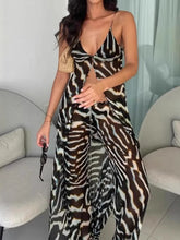 Load image into Gallery viewer, Sexy V-neck Camisole Top and Long Pants  Beach Outfit Chiffon Loose Casual Suits Stripe Printed Vacation Women's Two Piece Set