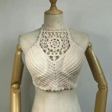 Load image into Gallery viewer, 2025 Crop Tops Retro Wild Hollow Perspective Tassel Sexy Spaghetti Strap Tanke Top Women Built In Bra New Back Lace Halter Neck