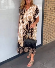 Load image into Gallery viewer, Women's Short-sleeve New V-neck Print Casual Dress Summer Fashion Elegant Office Party Holiday Women Clothes Dresses Robe Femme