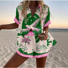 Load image into Gallery viewer, Fashion Print Beach Holiday 2-Piece Set Women Summer Short Sleeve Shirt Top + Wide Legs Short Women's Oversized Two-Piece Outfit