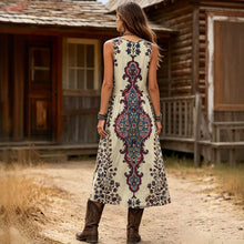 Load image into Gallery viewer, European and American Bohemian Style Retro Printed Sleeveless Long Skirt, Loose Casual Vacation Style, Ethnic Style Vest Dress
