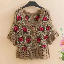 Load image into Gallery viewer, Three-Dimensional Flower Openwork Crocheted Sweater Cardigan Women's Spring And Autumn New Heavy Industry Joker Sweater 3XL Coat