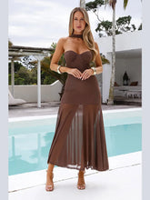 Load image into Gallery viewer, Elegant O Neck Short Sleeve Maxi Dress Women Fashion Solid Pleated Gauze Patchwork Dresses 2025 New Lady Office Commute Vestidos