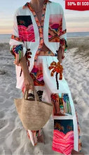 Load image into Gallery viewer, Fashion Print Beach Holiday 2-Piece Set Women Spring Summer Long Sleeve Shirt Top + Wide Legs Women's Oversized Two-Piece Outfit