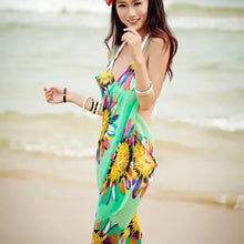 Load image into Gallery viewer, Printed Cover-ups Sexy Beach Dress Women Halter Sling Chiffon Beach Towel Bikini Wrap Pareo Skirts Open-Back Swimwear