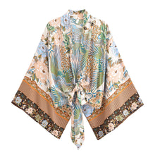 Load image into Gallery viewer, Happie Queens Peacock Short Robe Kimono Swimsuits Women Fashion Floral Batwing Sleeves Rayon Bohemian Bikini Cover Ups Beachwear