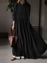 Load image into Gallery viewer, Autumn Women Sundress ZANZEA 2023 Vintage Solid Dresses Female Cotton Robe Casual Long Sleeve Pleated Maxi Vestidos Kaftan