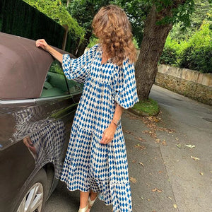 Summer Puff Sleeve Boho Maxi Dress Women Elegant 2024 Casual Floral Drawstring V-Neck Loose Holiday Beach Dresses Party Vestidos