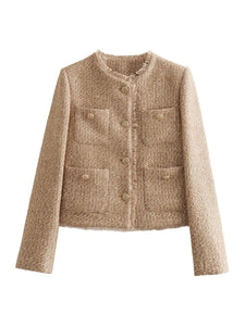 Women's Jacket Coat Tweed Cropped Jacket New in Outerwears Autumn Winter Crop jacket Woman Long Sleeve Elegant Short Coats